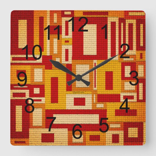 Retro Mid Century Modern Geometrics Wall Clock Vierkante Klok (Voorkant)
