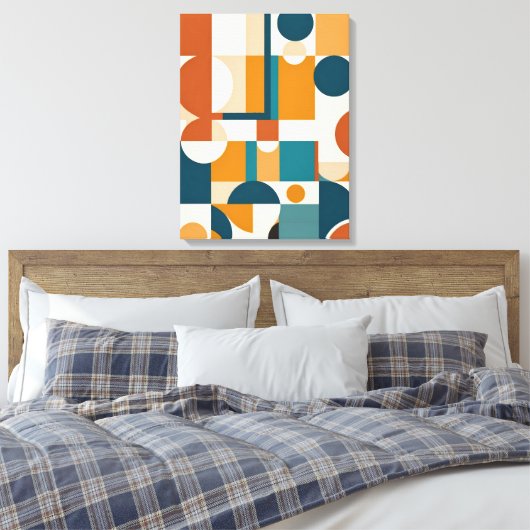 Retro Mid-Century Modern Geometrisch Abstract Canvas Afdruk (Insitu (Slaapkamer))