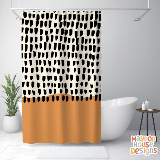 Retro Mid Century Modern Groen Zwart Abstract Douchegordijn