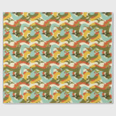 Retro Mid-Century Modern Kerstmis Dinosaurus Cadeaupapier (Vlak)