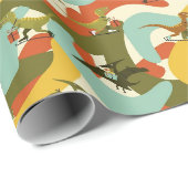 Retro Mid-Century Modern Kerstmis Dinosaurus Cadeaupapier (Rol Hoek)
