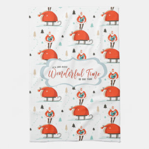 Retro Mid-Century Modern Kerstvakantie Theedoek