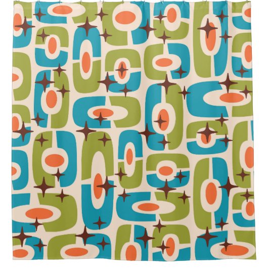 Retro Mid Century Modern Kosmisch Abstract Patroon Douchegordijn (Voorkant)