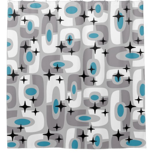 Retro Mid Century Modern Kosmisch Abstract Patroon Douchegordijn (Voorkant)