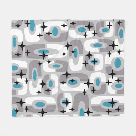 Retro Mid Century Modern Kosmisch Abstract Patroon Fleece Deken (Voorkant (Horizontaal))