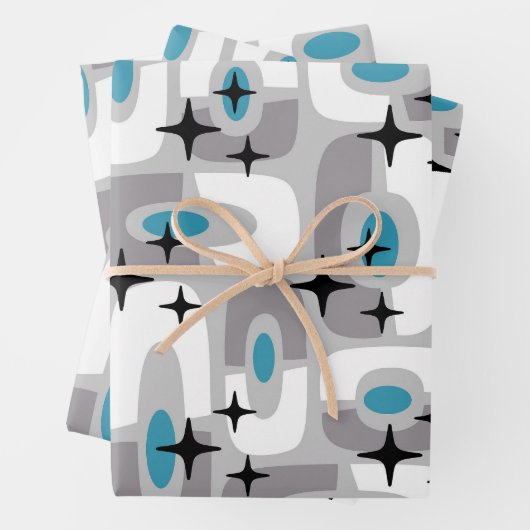 Retro Mid Century Modern Kosmisch Abstract Patroon Inpakpapier Vel (In situ)