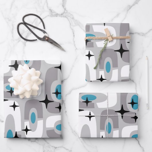 Retro Mid Century Modern Kosmisch Abstract Patroon Inpakpapier Vel (Voorkant)