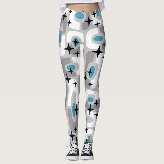 Retro Mid Century Modern Kosmisch Abstract Patroon Leggings (Voorkant)