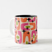 Retro Mid Century Modern Kosmisch Abstract Patroon Tweekleurige Koffiemok (Voorkant links)