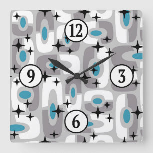 Retro Mid Century Modern Kosmisch Abstract Patroon Vierkante Klok
