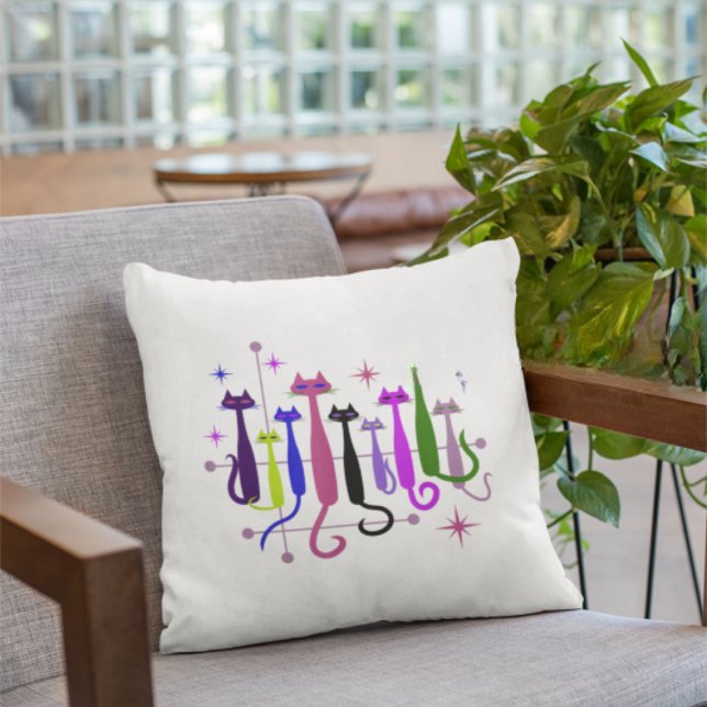  Retro Mid-Century Modern Look Cats 50s 60s Kussen (Creator heeft geüpload)