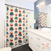 Retro Mid Century Modern Navy Red Abstract Douchegordijn