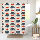 Retro Mid Century Modern Navy Red Abstract Douchegordijn