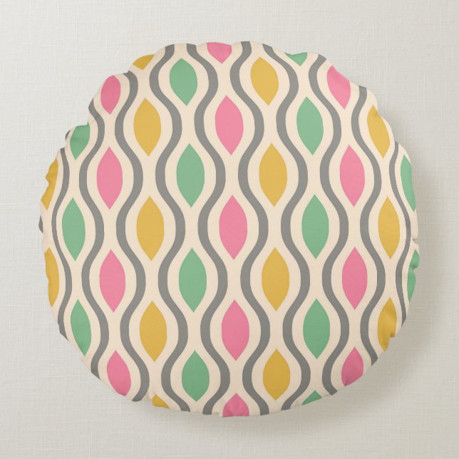 Retro Mid Century Modern Ogee Patroon Rond Kussen (Voorkant)