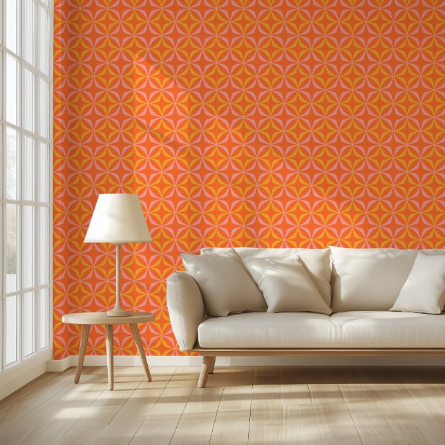 Retro Mid Century Modern Oranje Geometrisch Behang (Creator heeft geüpload)