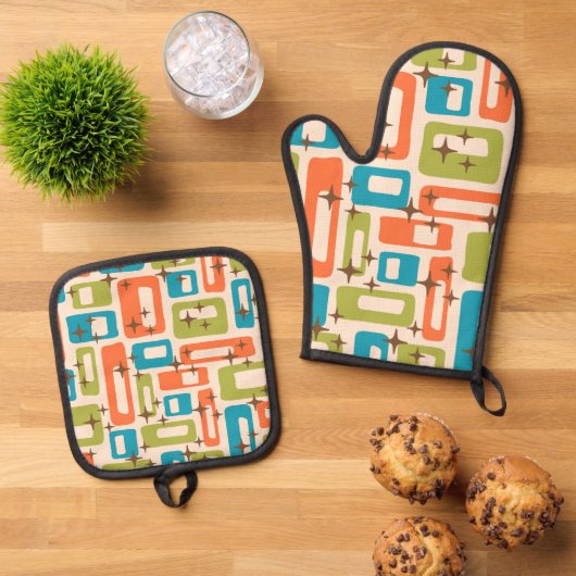 Retro Mid Century Modern Ovenwant & Pannenlap Set (Top down)