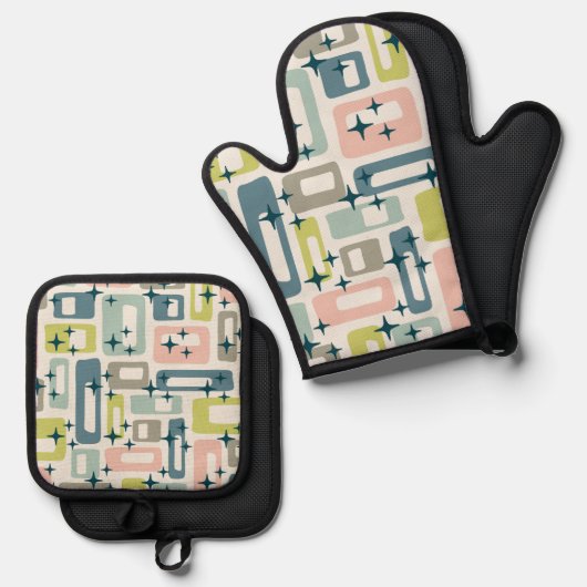 Retro Mid Century Modern Ovenwant & Pannenlap Set (Voorkant / Achterkant)