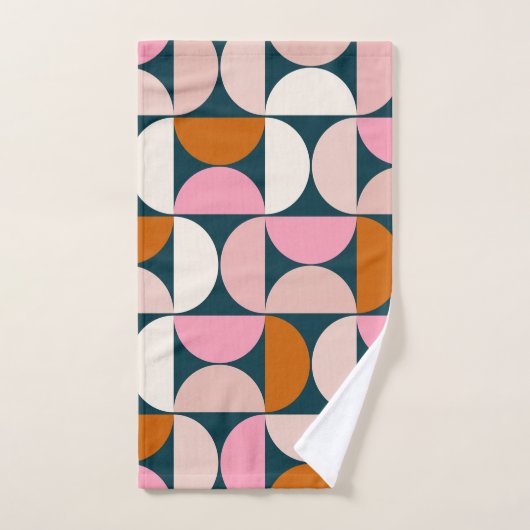 Retro Mid Century Modern Pattern Blue Blush Pink Bad Handdoek (Handdoek)