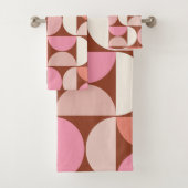 Retro Mid Century Modern Pattern Brown Pink Oranje Bad Handdoek (Insitu)