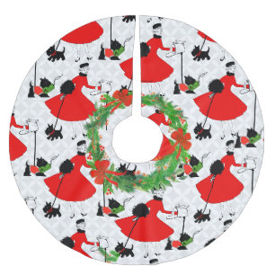 Retro Mid Century Modern Red en Black Dog Kerstboom Rok