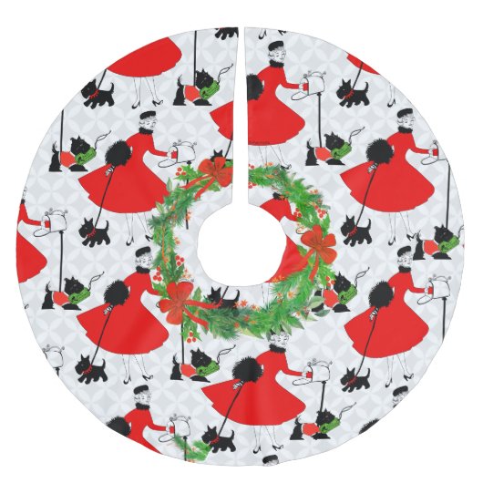 Retro Mid Century Modern Red en Black Dog Kerstboom Rok (Voorkant)