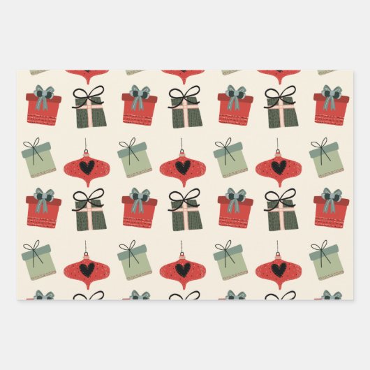 Retro Mid Century Modern Rood Groen Kerstmis Inpakpapier Vel (Voorkant)