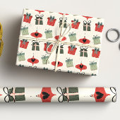 Retro Mid Century Modern Rood Groen Kerstmis Inpakpapier Vel