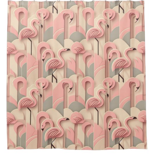Retro Mid Century Modern Roze Flamingo's Douchegordijn (Voorkant)