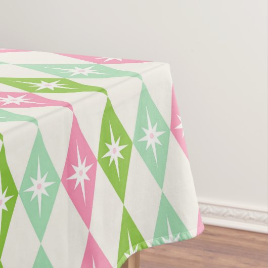 Retro Mid Century Modern Roze & Groen Diamanten Tafelkleed (Voorbeeld)