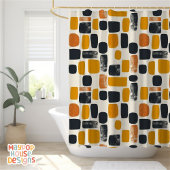 Retro Mid Century Modern Sinaasappel Zwart Abstrac Douchegordijn