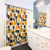 Retro Mid Century Modern Sinaasappel Zwart Abstrac Douchegordijn