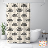 Retro Mid Century Modern Sinaasappel Zwart Abstrac Douchegordijn