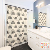 Retro Mid Century Modern Sinaasappel Zwart Abstrac Douchegordijn