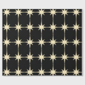 Retro Mid Century Modern Star Pattern Black Cream Cadeaupapier (Vlak)