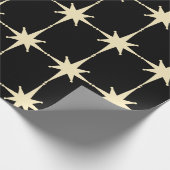 Retro Mid Century Modern Star Pattern Black Cream Cadeaupapier (Hoek)
