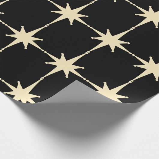 Retro Mid Century Modern Star Pattern Black Cream Cadeaupapier (Hoek)
