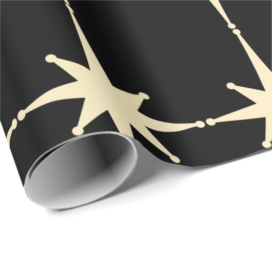 Retro Mid Century Modern Star Pattern Black Cream Cadeaupapier (Rol Hoek)