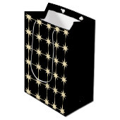 Retro Mid Century Modern Star Pattern Black Cream Medium Cadeauzakje (Voorkant Gekanteld)