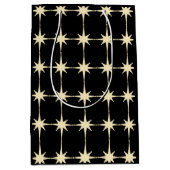 Retro Mid Century Modern Star Pattern Black Cream Medium Cadeauzakje (Voorkant)