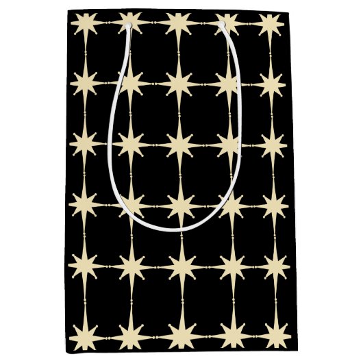 Retro Mid Century Modern Star Pattern Black Cream Medium Cadeauzakje (Voorkant)