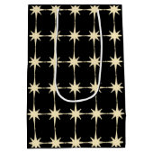 Retro Mid Century Modern Star Pattern Black Cream Medium Cadeauzakje (Achterkant)