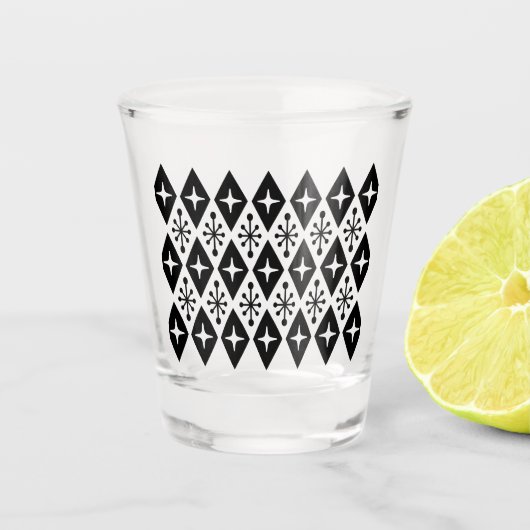 Retro Mid Century Modern Starburst Patroon Shot Glas (Voorkant)