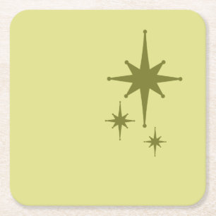Retro Mid-century Modern Starburst Trio Olijf Kartonnen Onderzetters