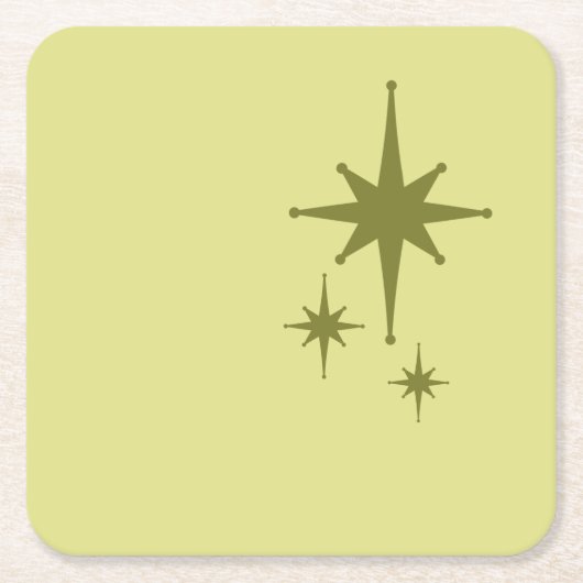 Retro Mid-century Modern Starburst Trio Olijf Kartonnen Onderzetters (Voorkant)