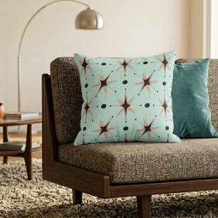 Retro Mid-Century Modern Sterren Zeeschuim Groen Kussen