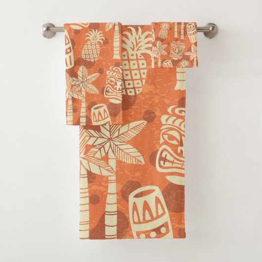Retro Mid Century Modern Tiki Patroon Bad Handdoek (Insitu)