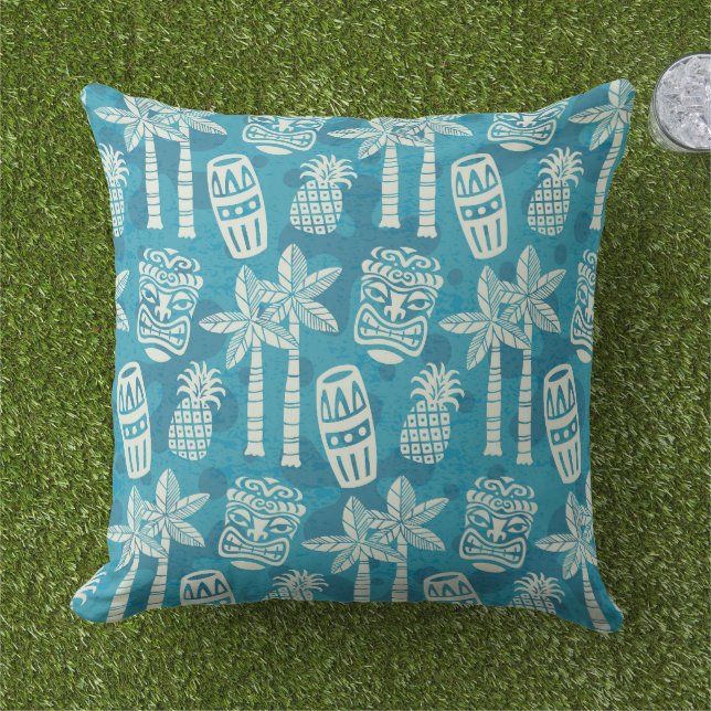 Retro Mid Century Modern Tiki Patroon Buitenkussen (Gras)