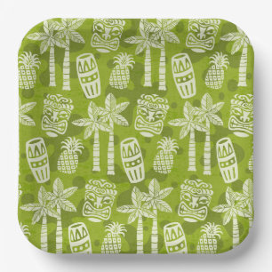 Retro Mid Century Modern Tiki Patroon Papieren Bordje