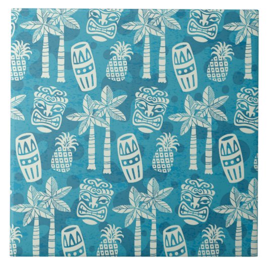 Retro Mid Century Modern Tiki-patroon Tegeltje (Voorkant)