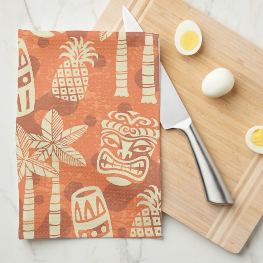 Retro Mid Century Modern Tiki Pattern Theedoek (Quarter Fold)